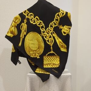 CHANEL Black and Gold Luxury Scarf